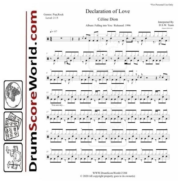 Céline Dion - Declaration of Love - Drum Sheet